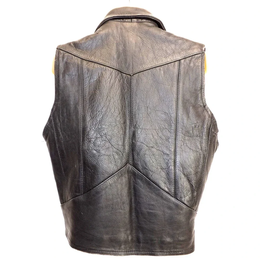 Leather Men Real Leather Heavy Black Motorcycle vest - LADIES size LARGE